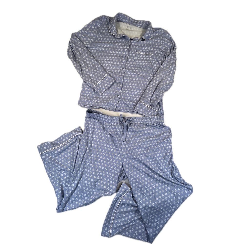Haven Well Within Floral Pajama Set XL Blue Organic Cotton Soft Lounge Sleepwear